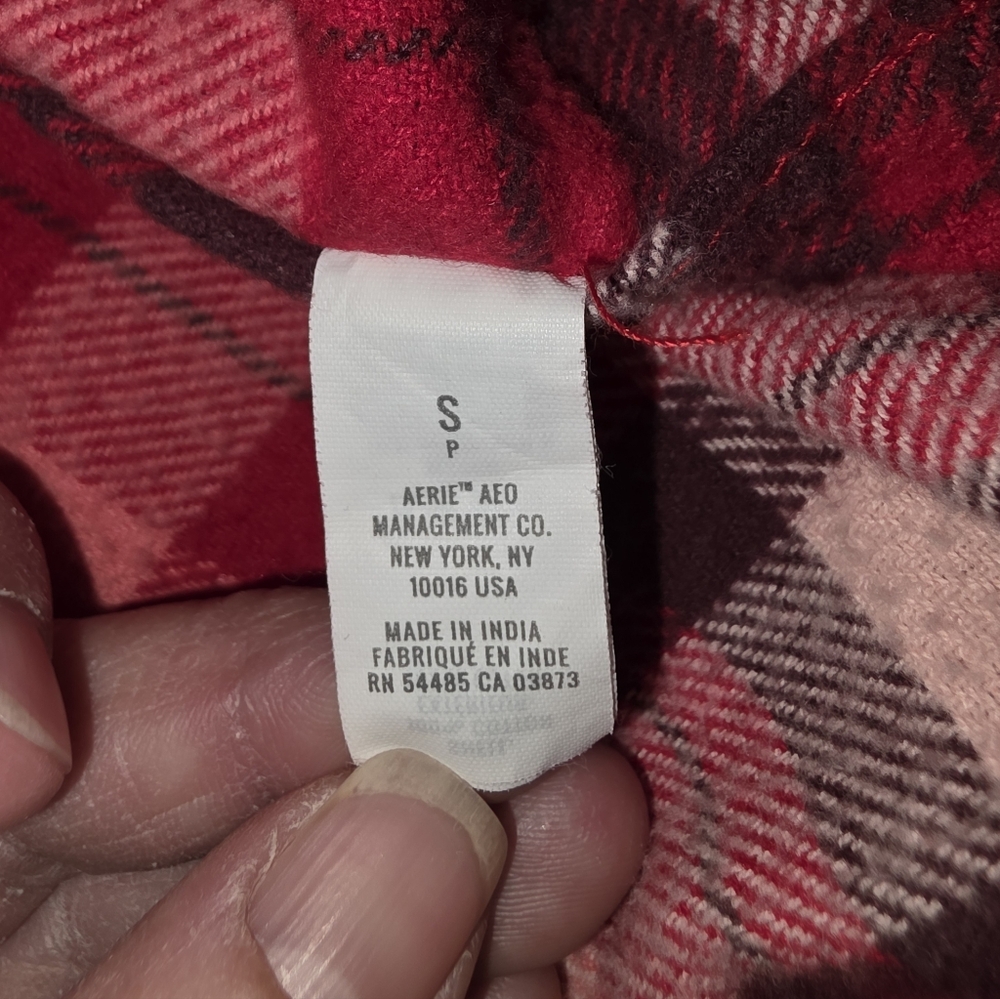 Aerie Lumber Jane Flannel Long Sleeve Oversized Button Shirt Red Plaid S - Picture 7 of 9